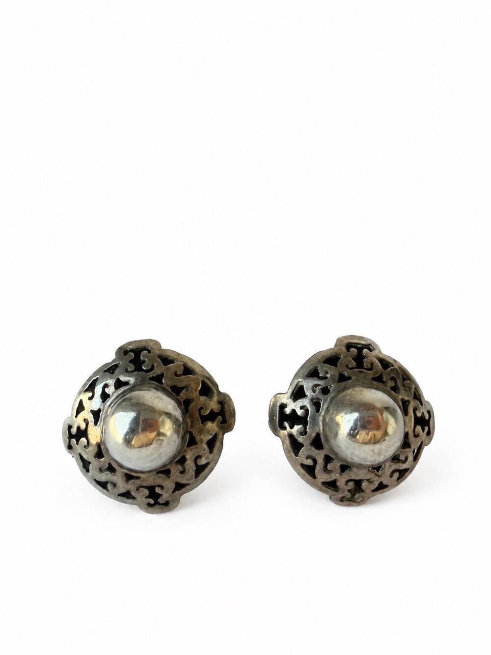 Sterling Silver 925 Filigree Shadowbox Screw Back Earrings Hecho Mexico Vintage